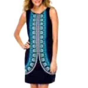 Lilly Pulitzer Stephanie embroidered shift dress navy  teal cotton size 4